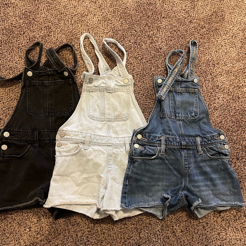 Old Navy Kids Short Denim Overalls in Black, White, Blue